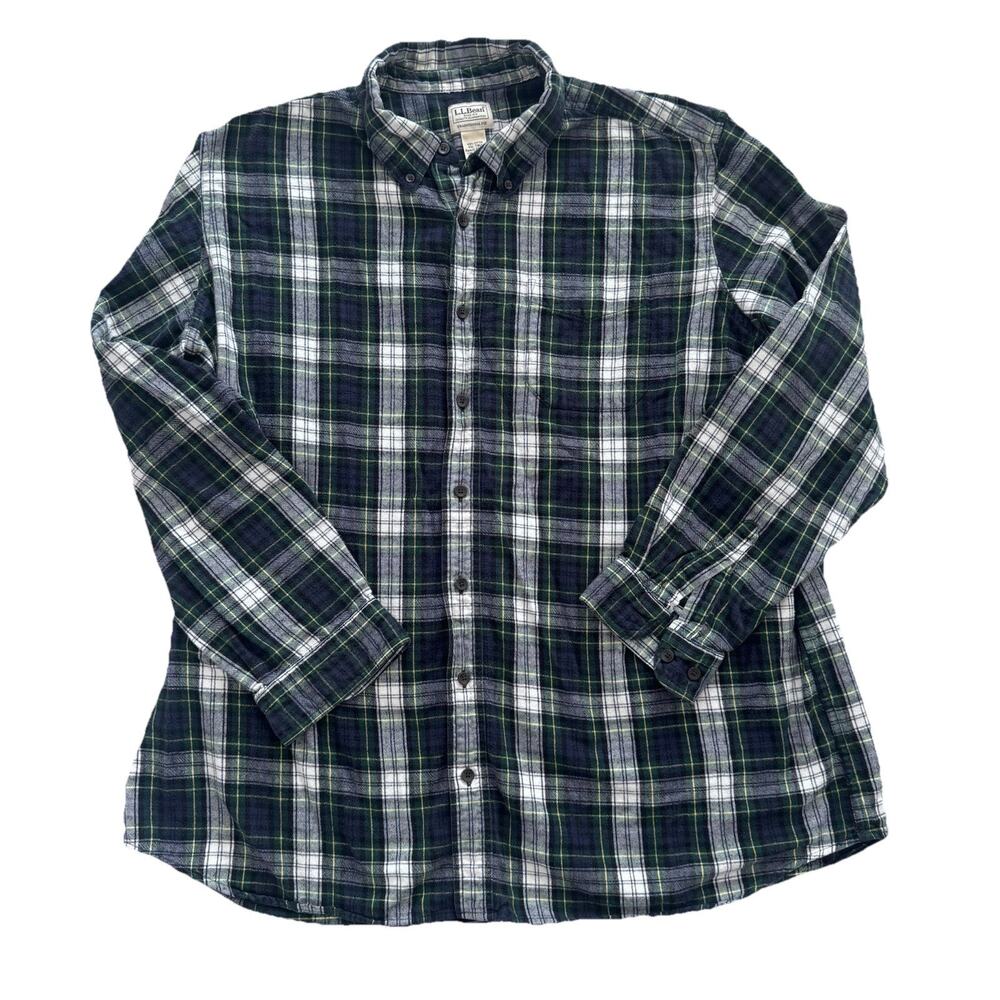 L.L. Bean Men’s Plaid Flannel Blue Green Buttondown Shirt XXL Tall